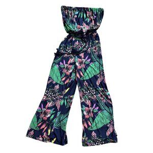 Sandiva Tropical Strapless, Belted Jupsuit-Navy Blue-XL-NWT
